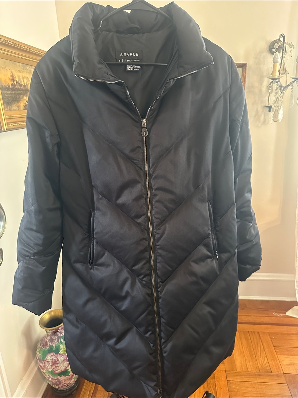 Searle Black Quilted Puffer Coat with High Collar
